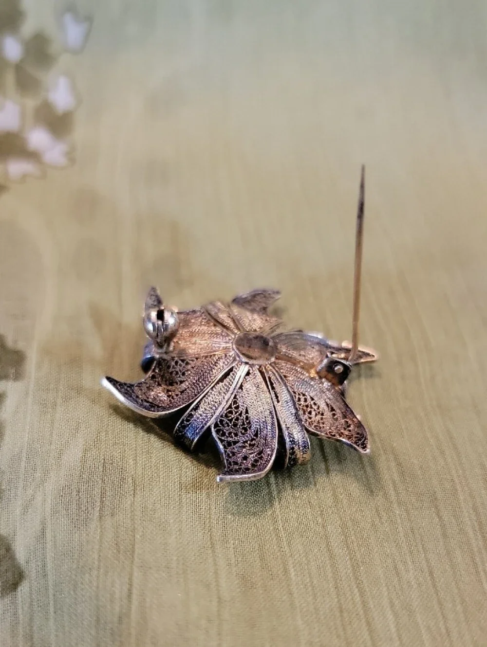 Vintage Sterling Silver Gold Accent Tone Flower Brooch